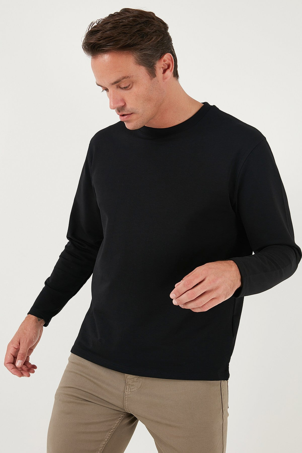 Streç Pamuklu Regular Fit Bisiklet Yaka Erkek Sweat 5905725 SİYAH