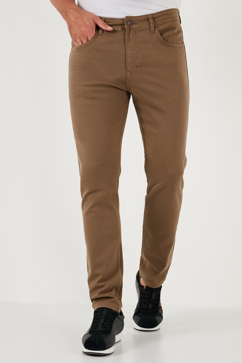 Streç Pamuklu Regular Fit Normal Bel Düz Paça Erkek Pantolon 674002 KOYU BEJ