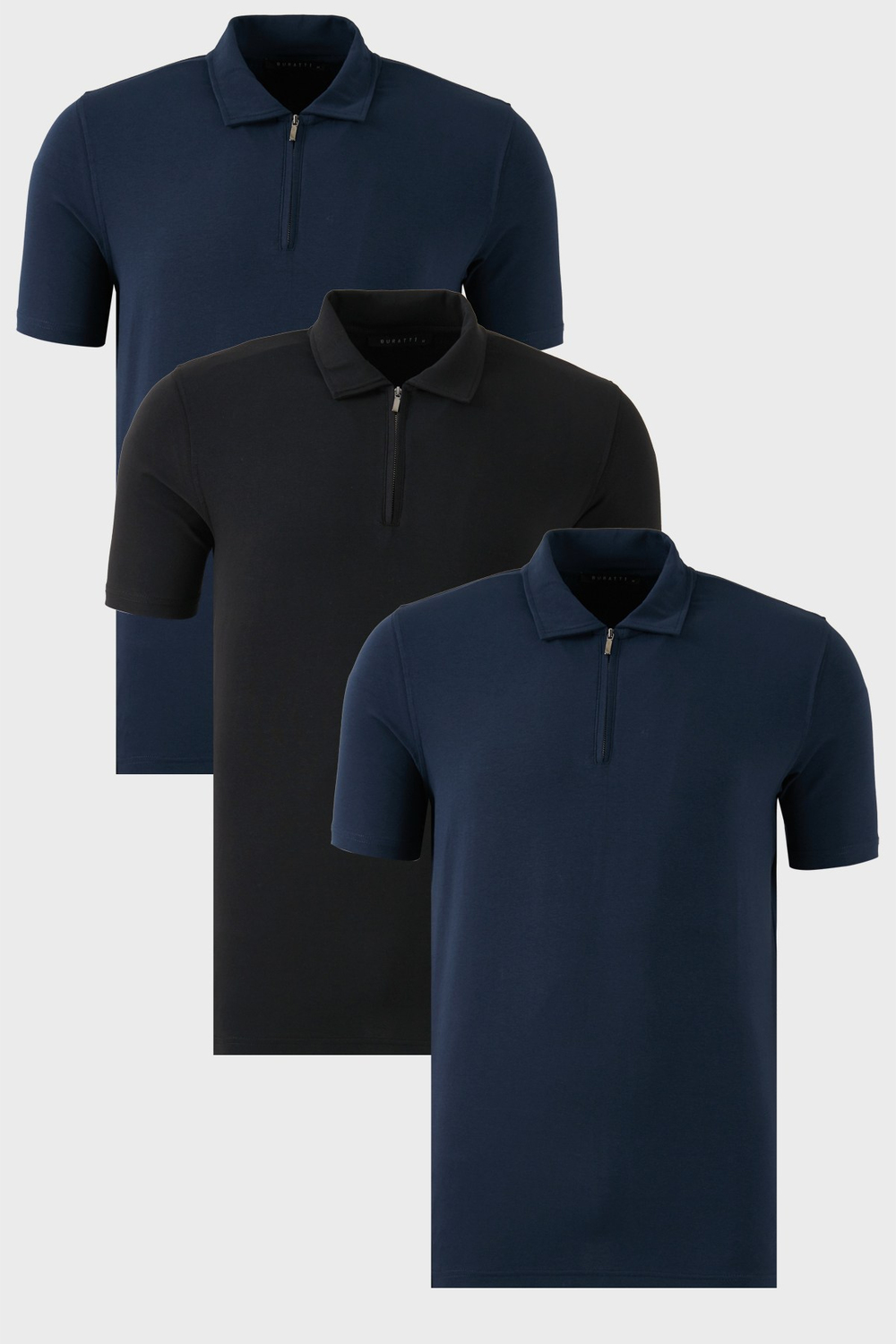 Streç Pamuklu Regular Fit Yarım Fermuarlı 3lü Paket Erkek Polo Yaka T Shirt 5902972S3 İndigo-İndigo-Siyah