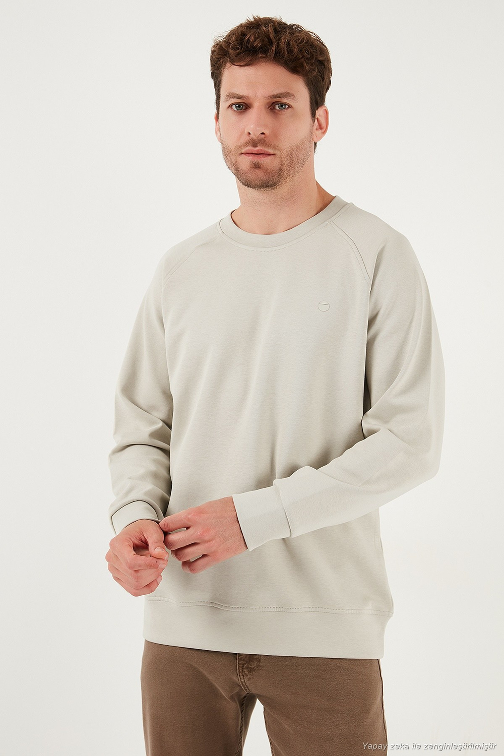 Streç Pamuklu Relaxed Fit Bisiklet Yaka 2li Paket Erkek Sweat 5901210S2 Taş-Açık Haki