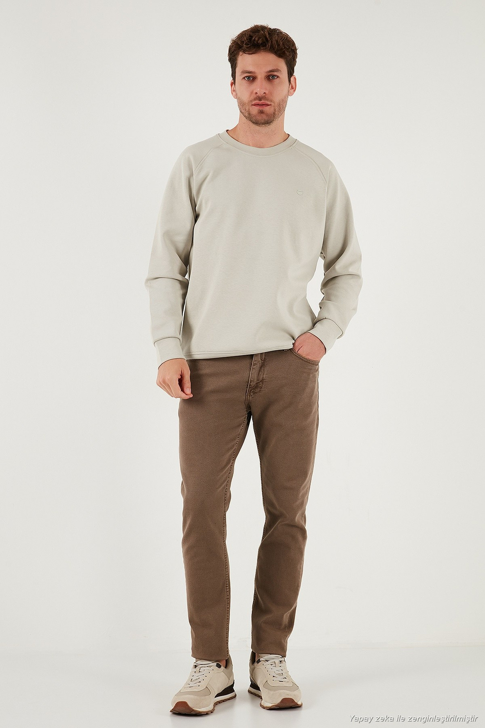 Streç Pamuklu Relaxed Fit Bisiklet Yaka 2li Paket Erkek Sweat 5901210S2 Taş-Açık Haki