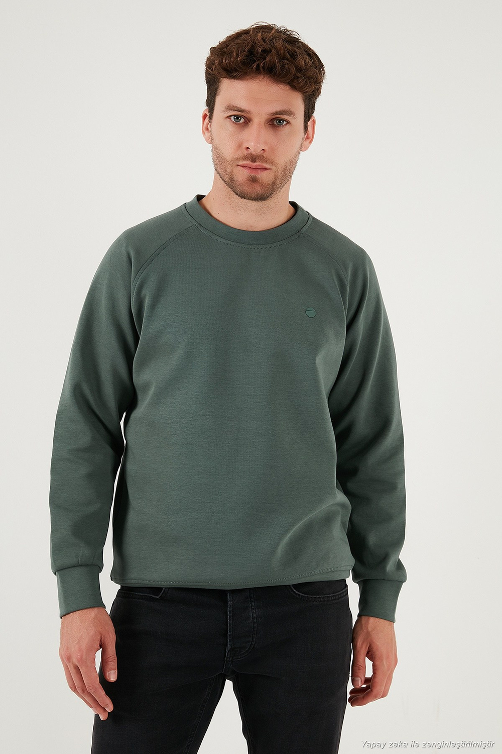 Streç Pamuklu Relaxed Fit Bisiklet Yaka 2li Paket Erkek Sweat 5901210S2 HAKİ-SİYAH