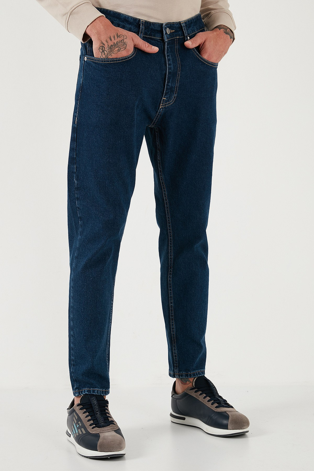 Streç Pamuklu Slim Fit Normal Bel Boru Paça Jeans Erkek Kot Pantolon 5900S34MILANO LACİVERT
