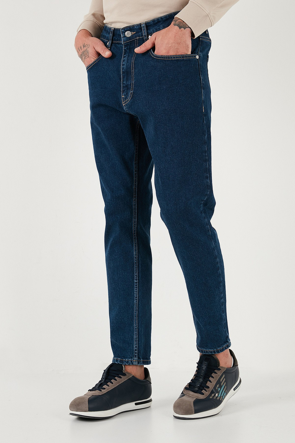 Streç Pamuklu Slim Fit Normal Bel Boru Paça Jeans Erkek Kot Pantolon 5900S34MILANO LACİVERT