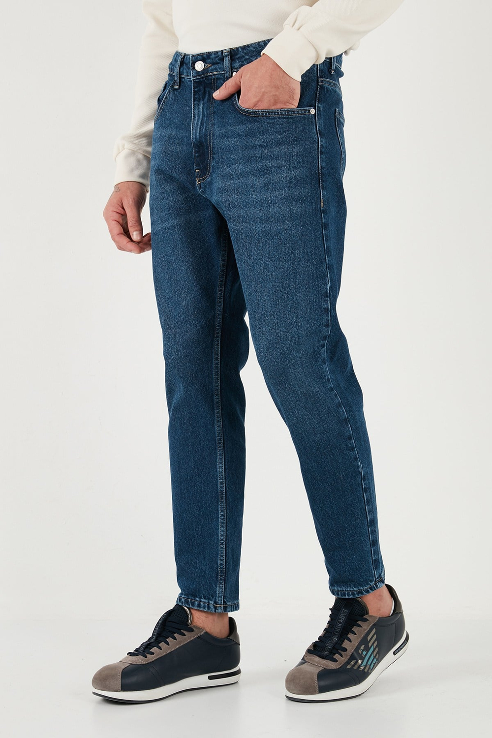 Streç Pamuklu Slim Fit Normal Bel Boru Paça Jeans Erkek Kot Pantolon 5900S28MILANO LACİVERT