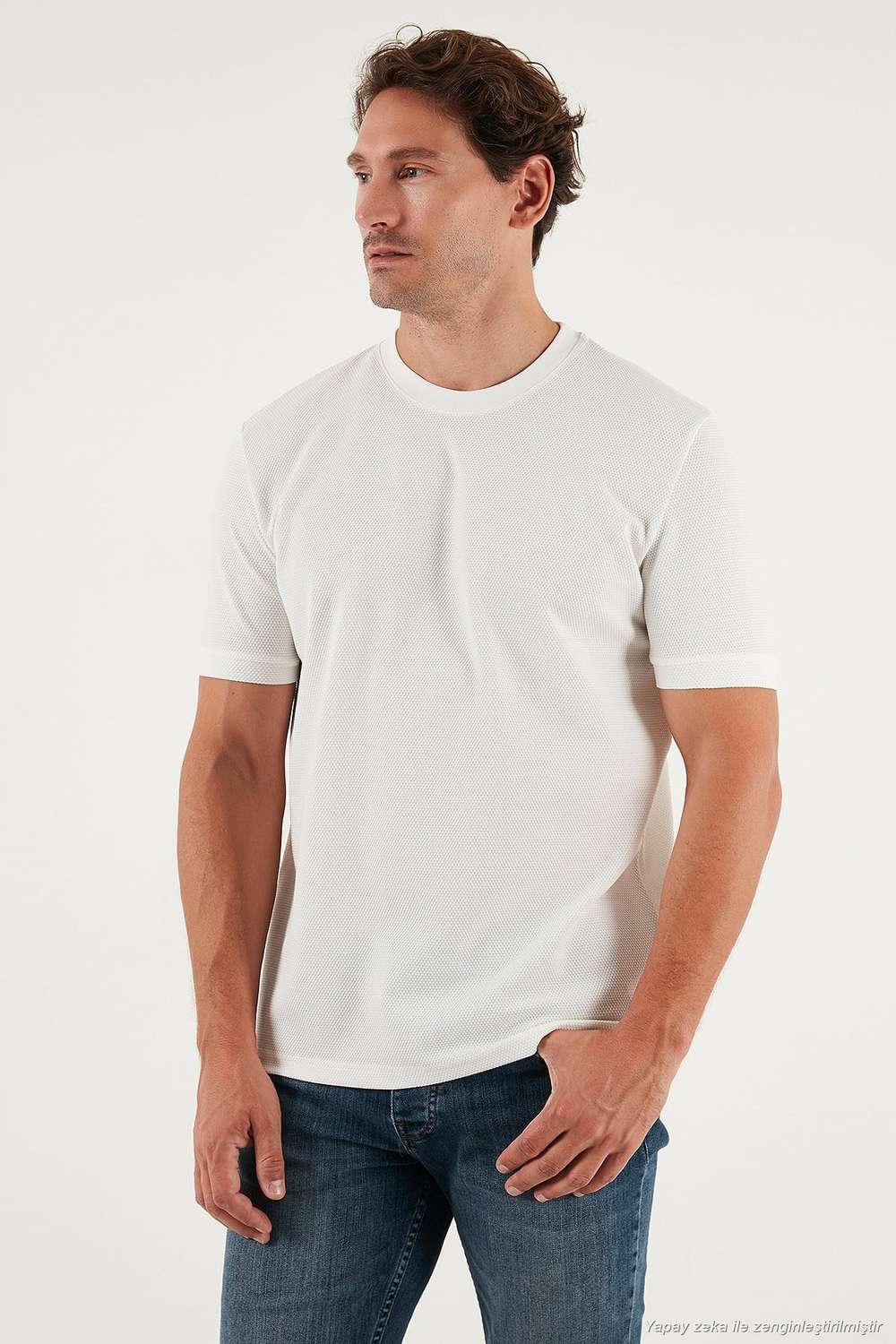 Streç Pamuklu Slim Fit Sıfır Yaka Erkek T Shirt 5902639 EKRU
