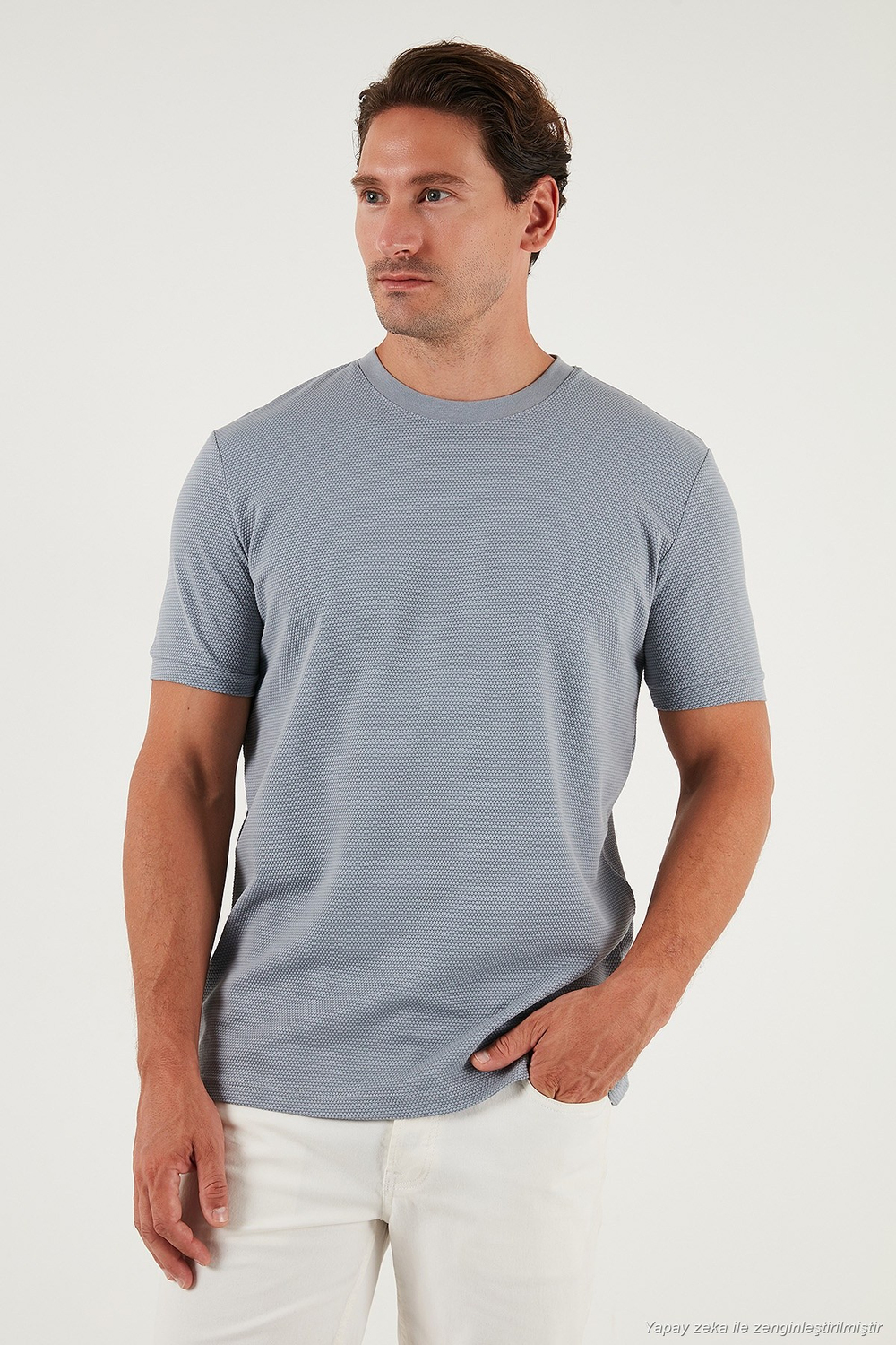 Streç Pamuklu Slim Fit Sıfır Yaka Erkek T Shirt 5902639 AÇIK GRİ