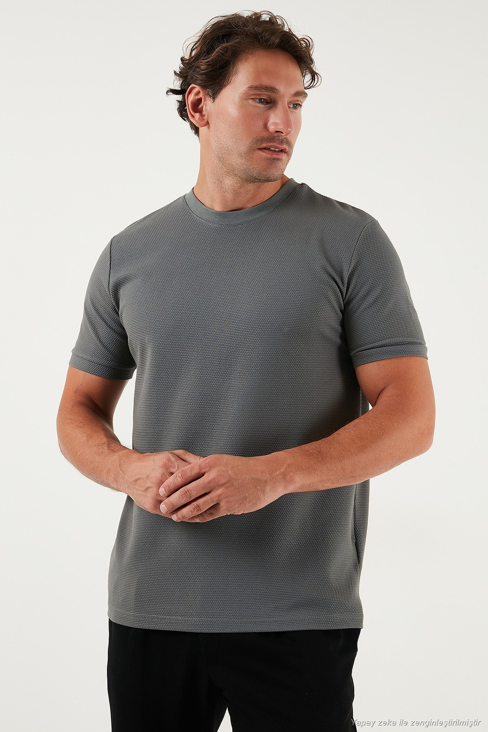 Streç Pamuklu Slim Fit Sıfır Yaka Erkek T Shirt 5902639 AÇIK HAKİ