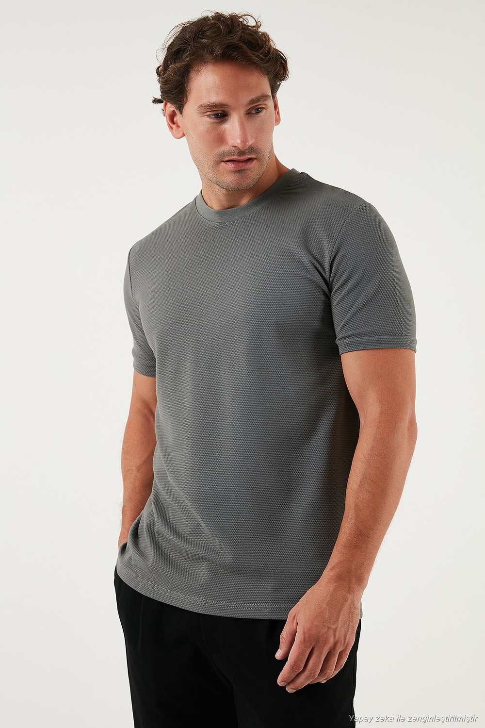 Streç Pamuklu Slim Fit Sıfır Yaka Erkek T Shirt 5902639 AÇIK HAKİ