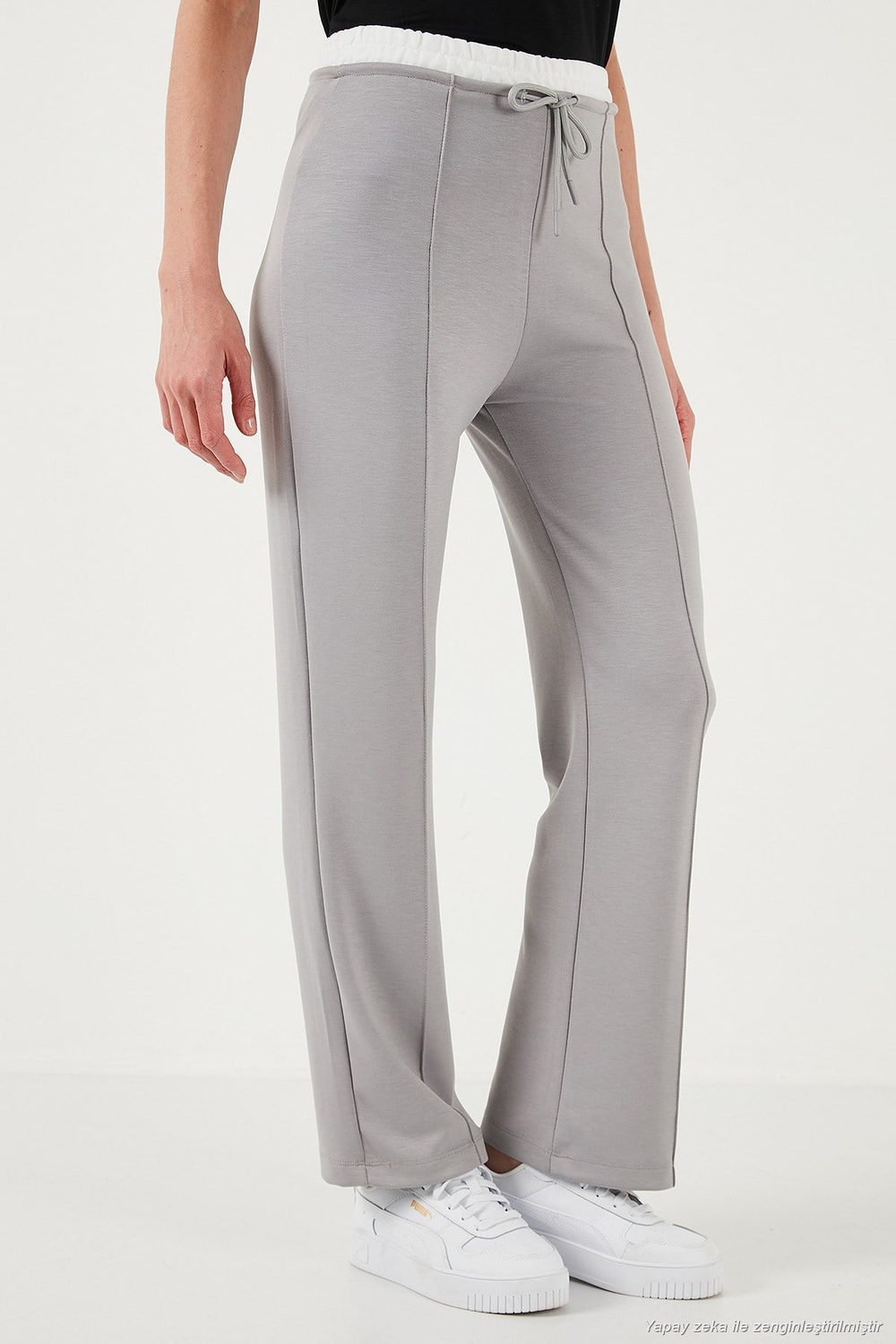 Streç Slim Fit Yüksek Bel Geniş Paça Çimalı Kadın Eşofman Altı 5866078 GRİ
