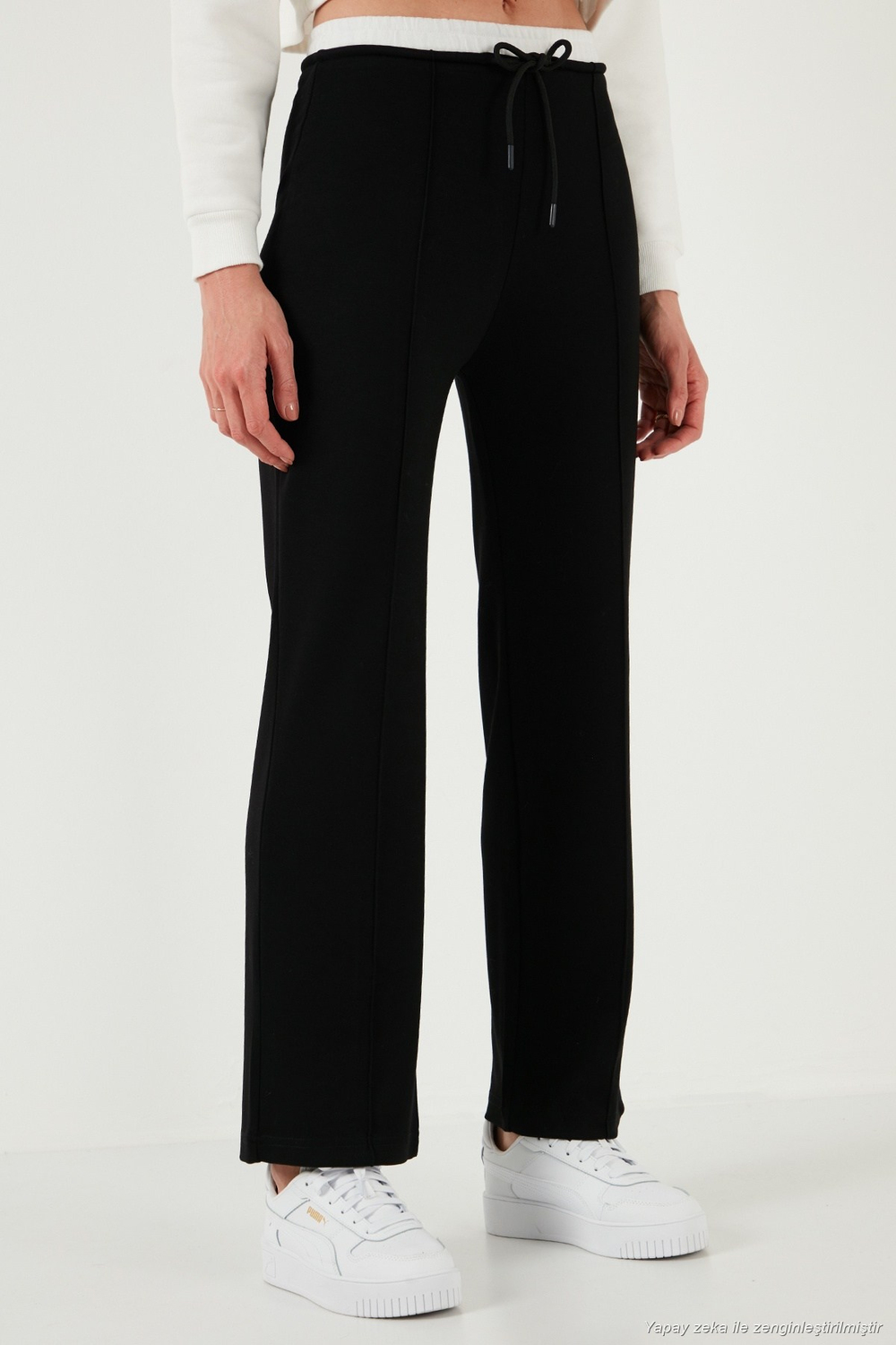 Streç Slim Fit Yüksek Bel Geniş Paça Çimalı Kadın Eşofman Altı 5866078 SİYAH