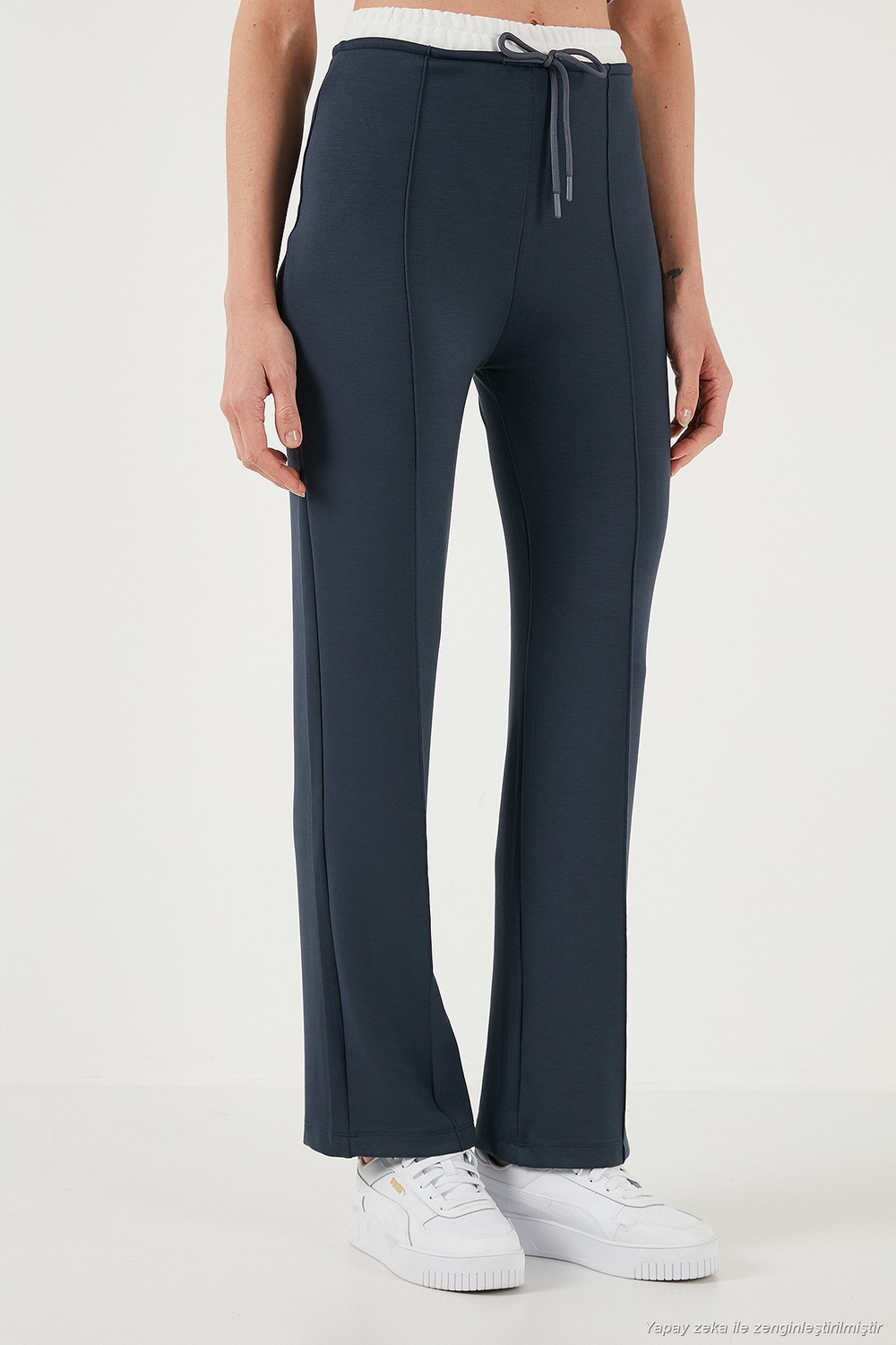 Streç Slim Fit Yüksek Bel Geniş Paça Çimalı Kadın Eşofman Altı 5866078 FÜME