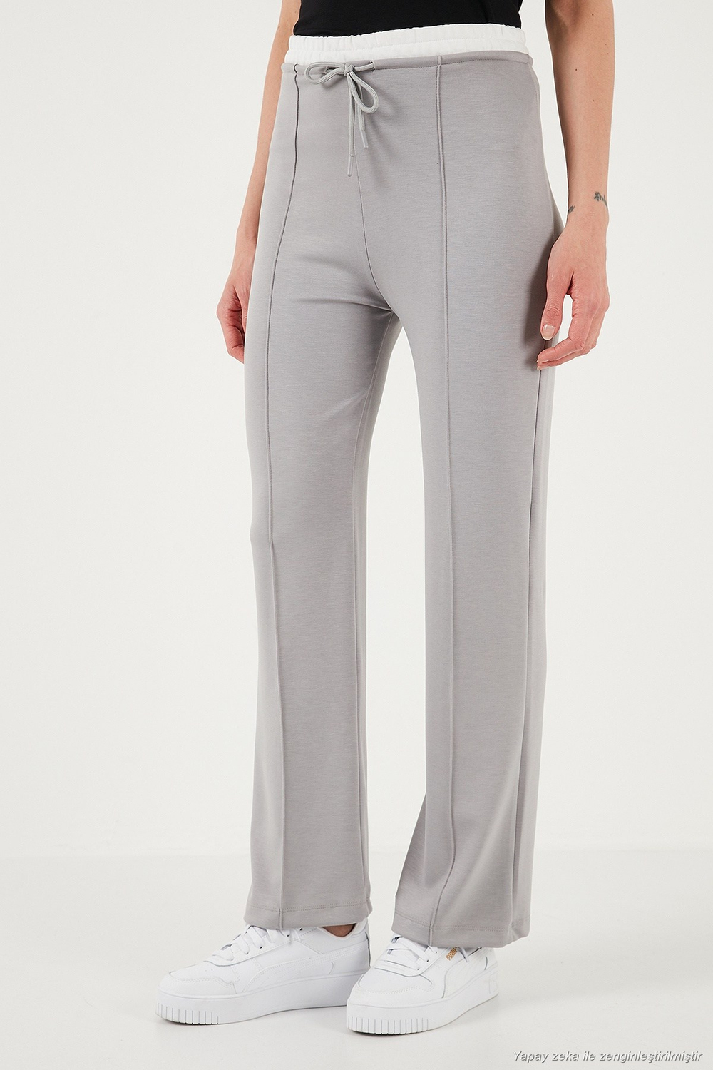 Streç Slim Fit Yüksek Bel Geniş Paça Çimalı Kadın Eşofman Altı 5866078 GRİ
