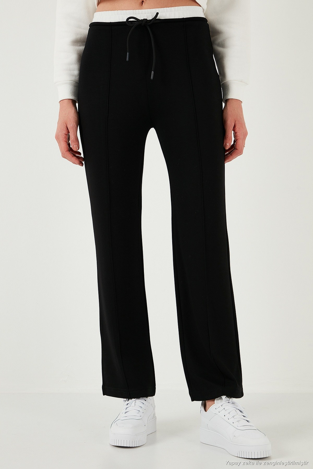 Streç Slim Fit Yüksek Bel Geniş Paça Çimalı Kadın Eşofman Altı 5866078 SİYAH