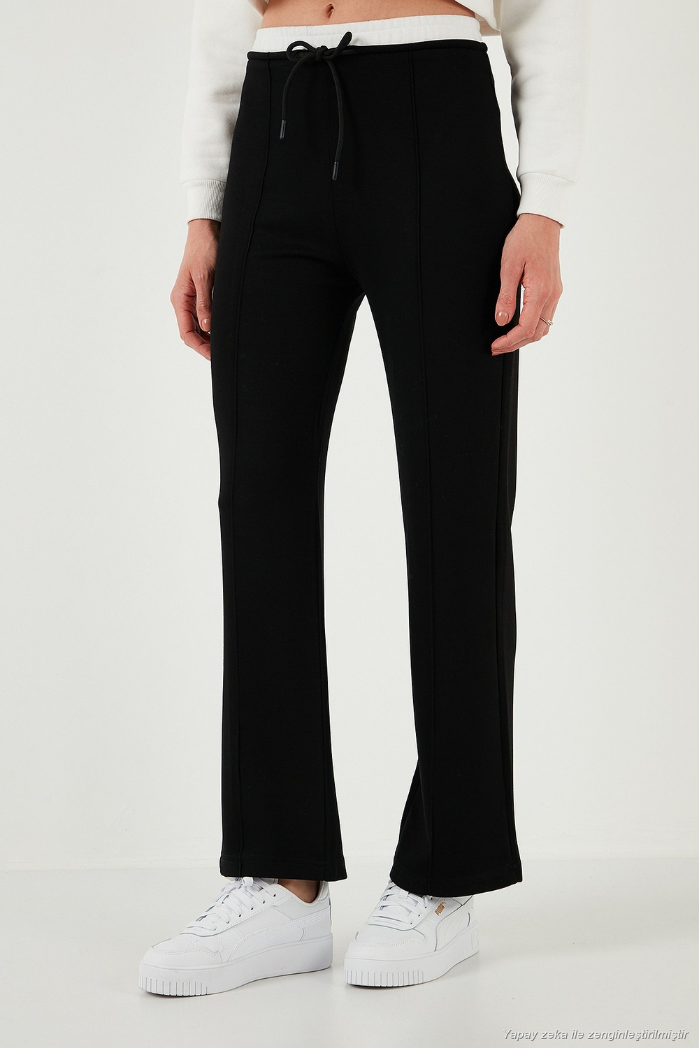 Streç Slim Fit Yüksek Bel Geniş Paça Çimalı Kadın Eşofman Altı 5866078 SİYAH