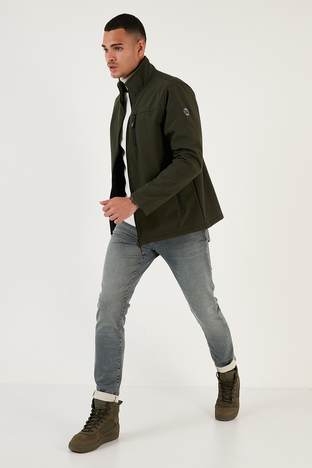 Su İtici Slim Fit Dik Yaka Softshell İnce Erkek Mont 649003 HAKİ
