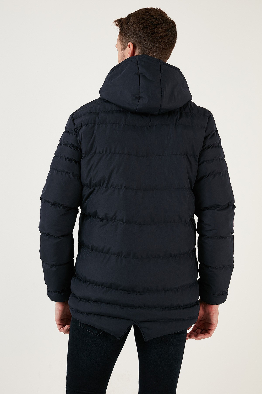 Su İtici Slim Fit Soğuğa ve Rüzgara Dayanıklı Kapüşonlu Şişme Erkek Mont 649005 LACİVERT