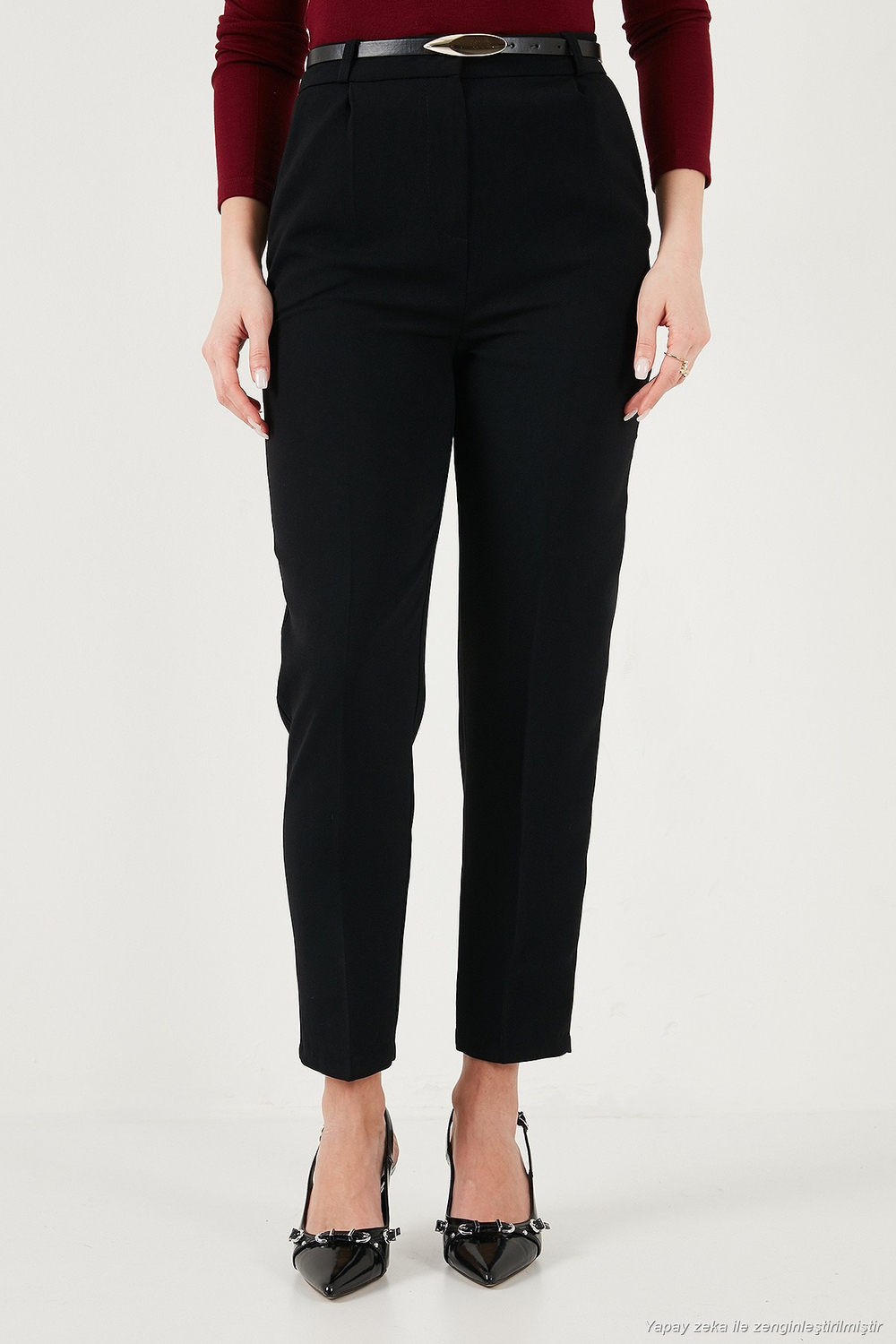 Tapered Fit Yüksek Bel Daralan Paça Kemerli Havuç Kadın Pantolon 6923854 SİYAH