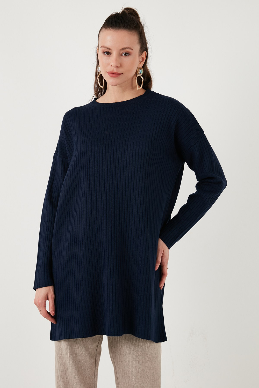 Triko Modest Bisiklet Yaka Kadın Kazak 4616152 LACİVERT