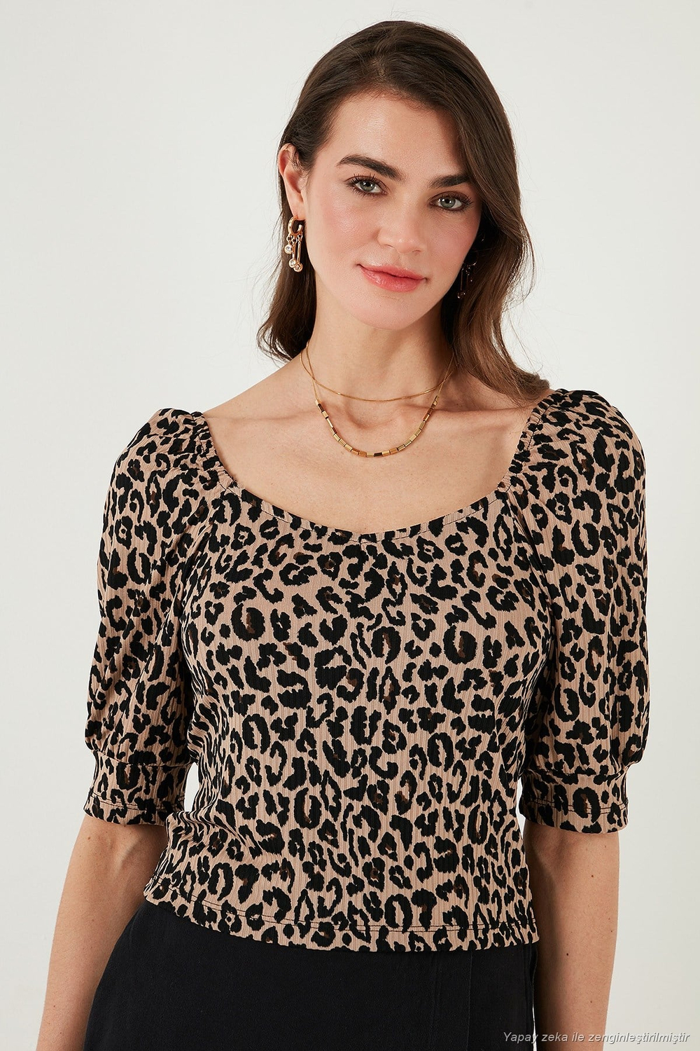 Truvakar Kol Geniş Yaka Kadın Bluz 5869001 SİYAH-LEOPAR