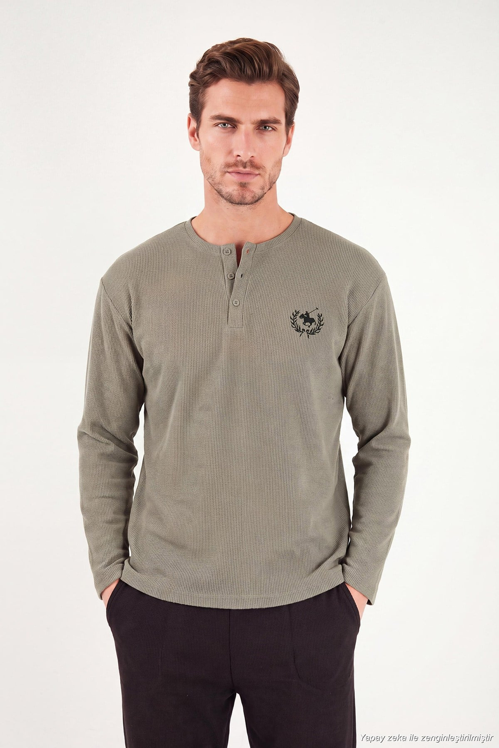 Ultra Soft Düğmeli Bisiklet Yaka Erkek Pijama Takımı 6575011 HAKİ