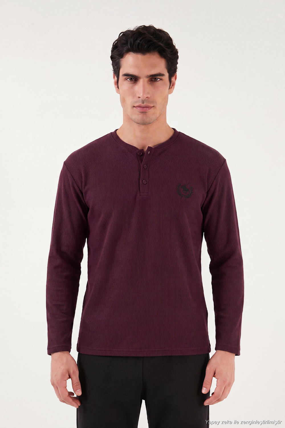 Ultra Soft Düğmeli Bisiklet Yaka Erkek Pijama Takımı 6575011 BORDO