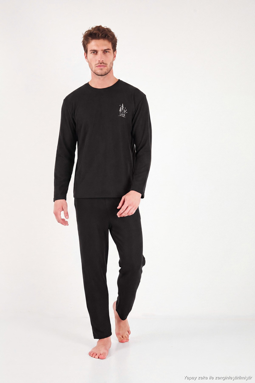 Ultra Soft Minimal Nakışlı Uzun Kollu Erkek Pijama Takımı 6575009 SİYAH