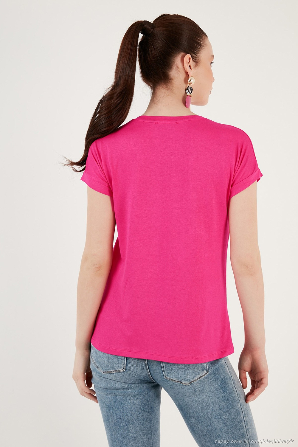 V Yaka Relaxed Fit Yırtmaç Detaylı 2li Paket Kadın Bluz 5862000S2 Siyah-Fuşya