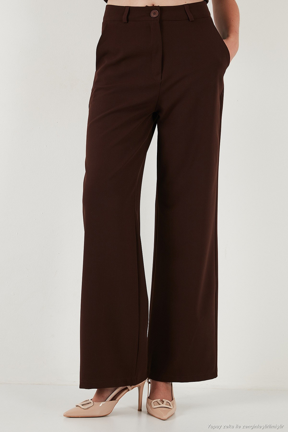 Wide Leg Orta Yüksek Bel Bol Paça Kumaş Kadın Pantolon 6522974 KAHVE