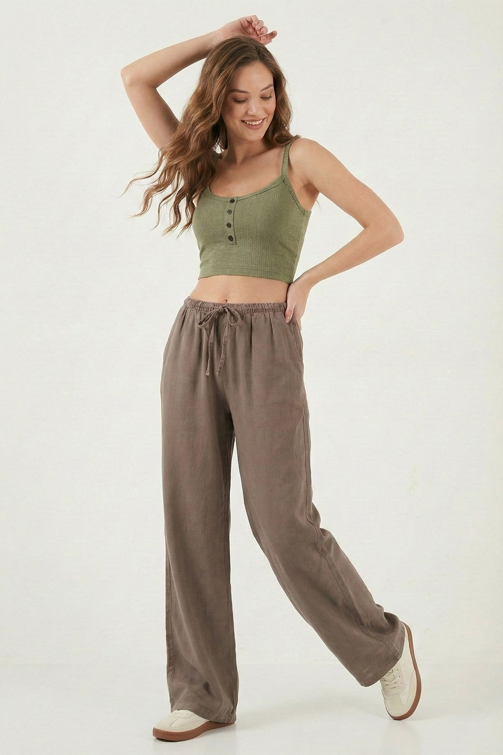 Wide Leg Yüksek Bel Geniş Paça Kadın Pantolon 668YP5424 KAHVE