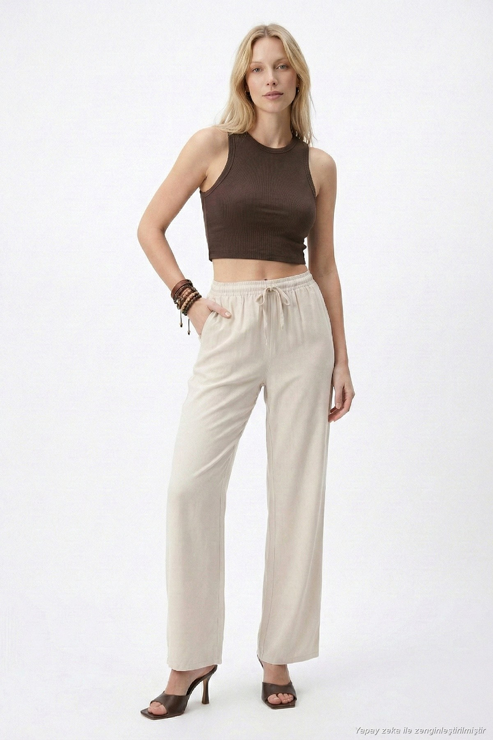 Wide Leg Yüksek Bel Geniş Paça Kadın Pantolon 668YP5424 TAŞ