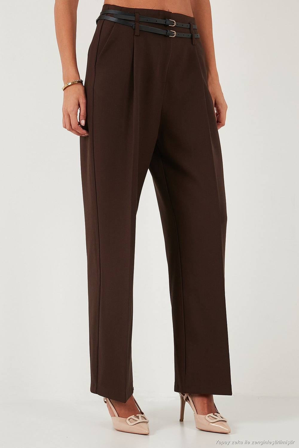 Wide Leg Yüksek Bel Geniş Paça Kemerli Kadın Pantolon 68351245 KAHVE