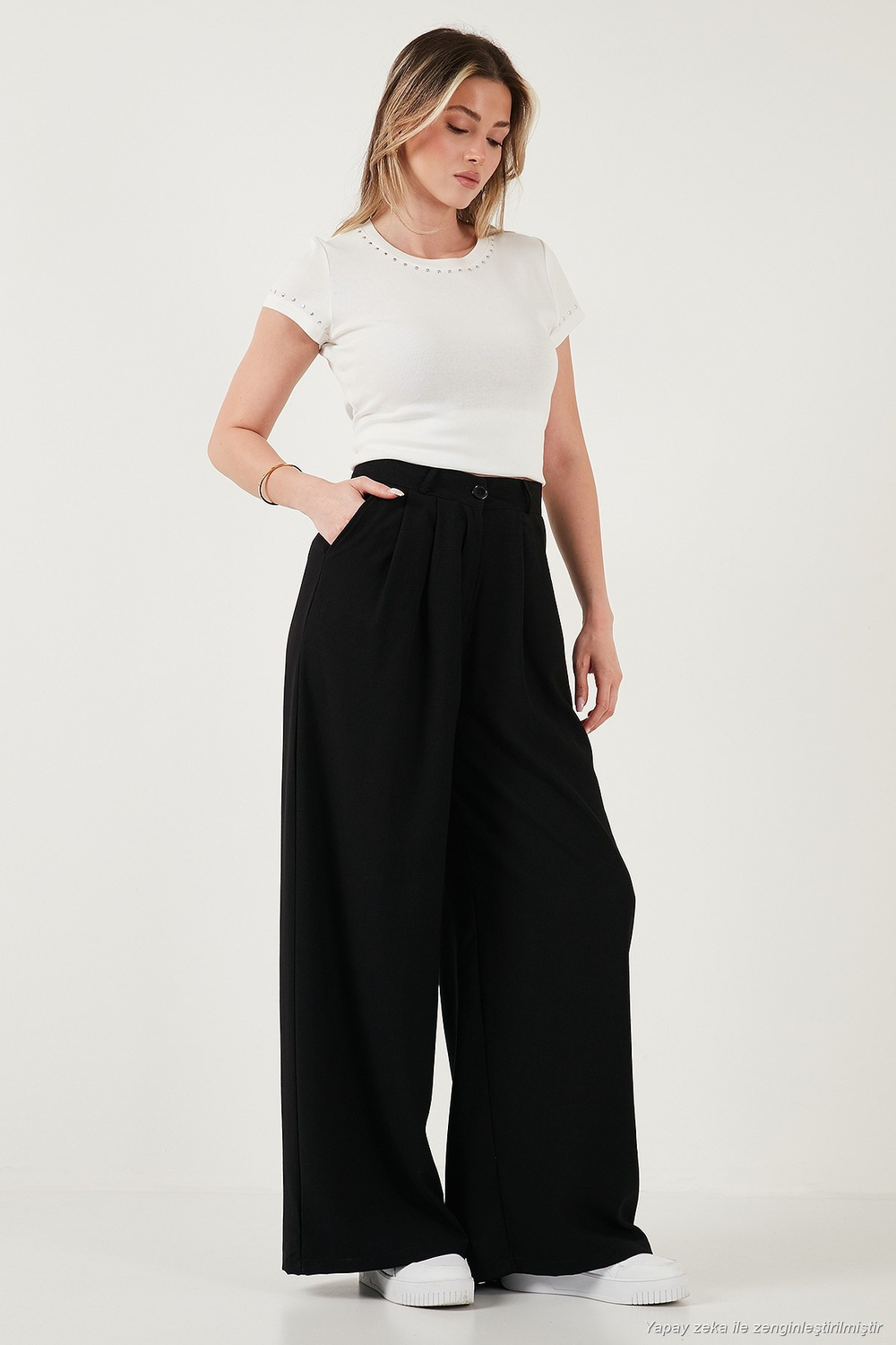 Wide Leg Yüksek Bel Geniş Paça Palazzo Kadın Pantolon 5866290 SİYAH