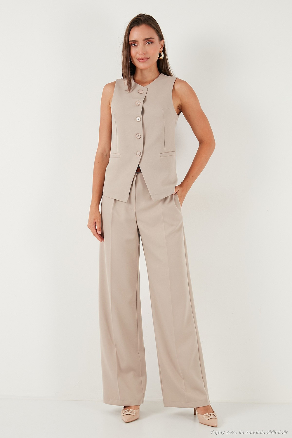 Wide Leg Yüksek Bel Geniş Paça Palazzo Kadın Pantolon 65271262 TAŞ