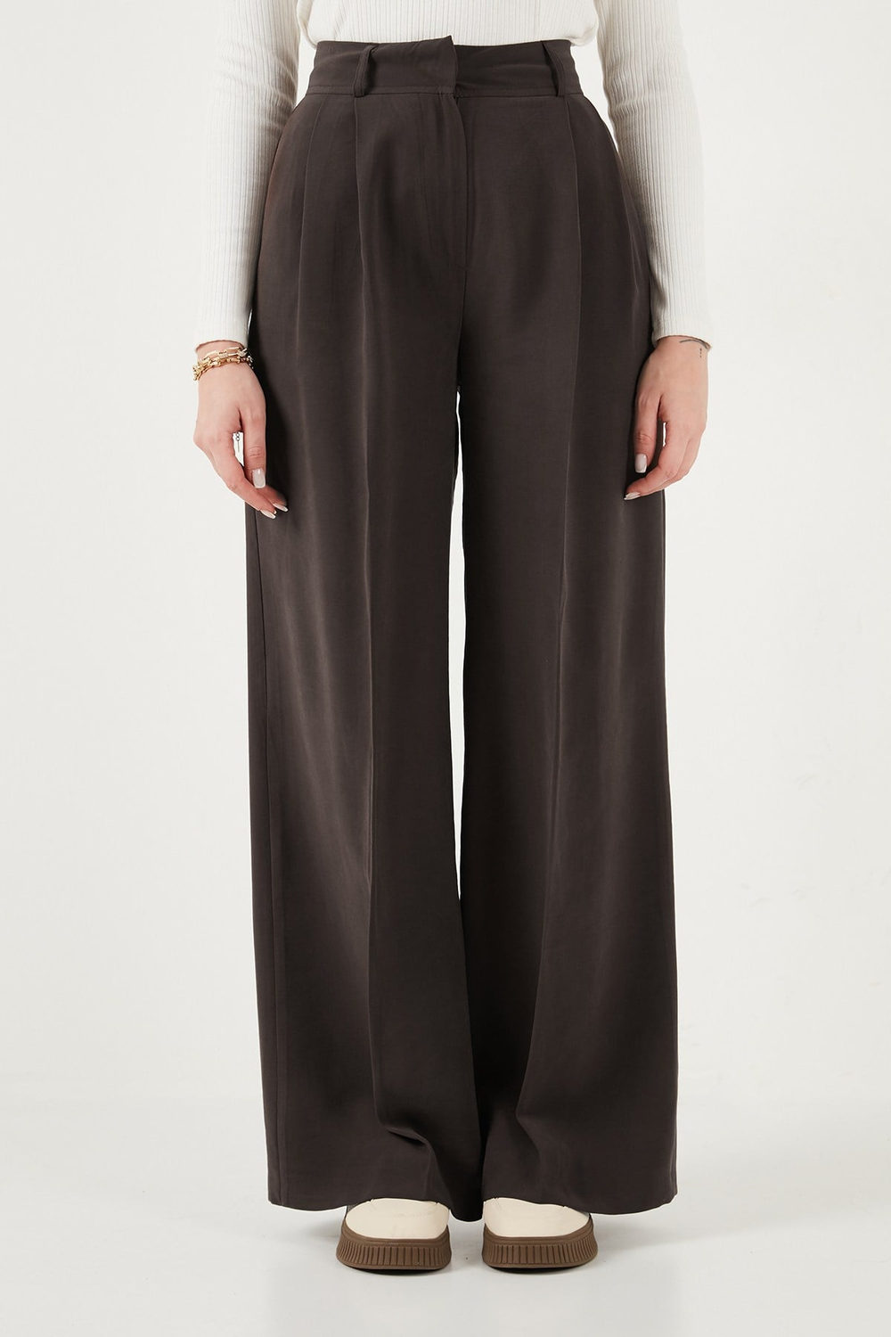 Wide Leg Yüksek Bel Geniş Paça Pileli Kadın Pantolon 6923871 KAHVE