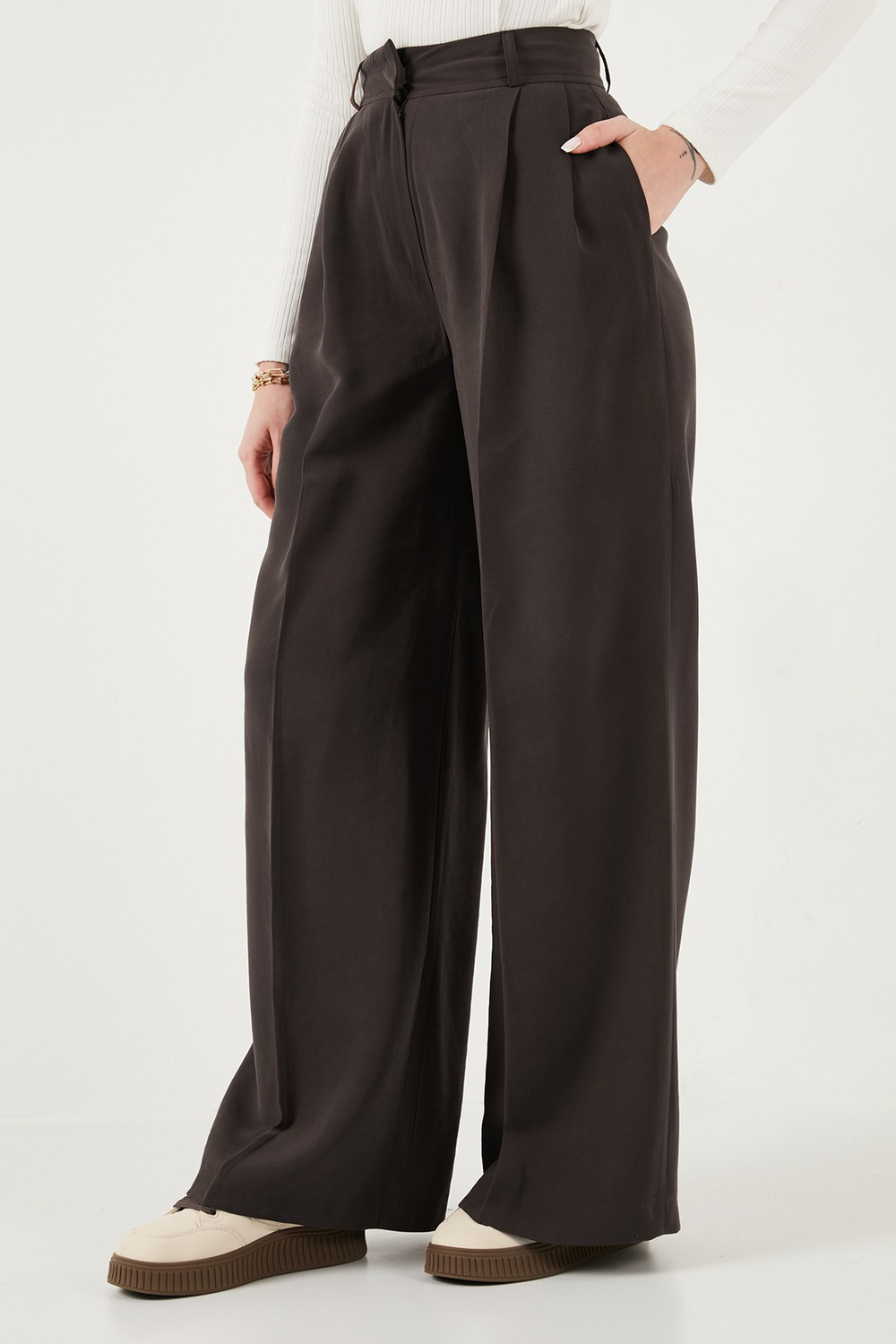 Wide Leg Yüksek Bel Geniş Paça Pileli Kadın Pantolon 6923871 KAHVE