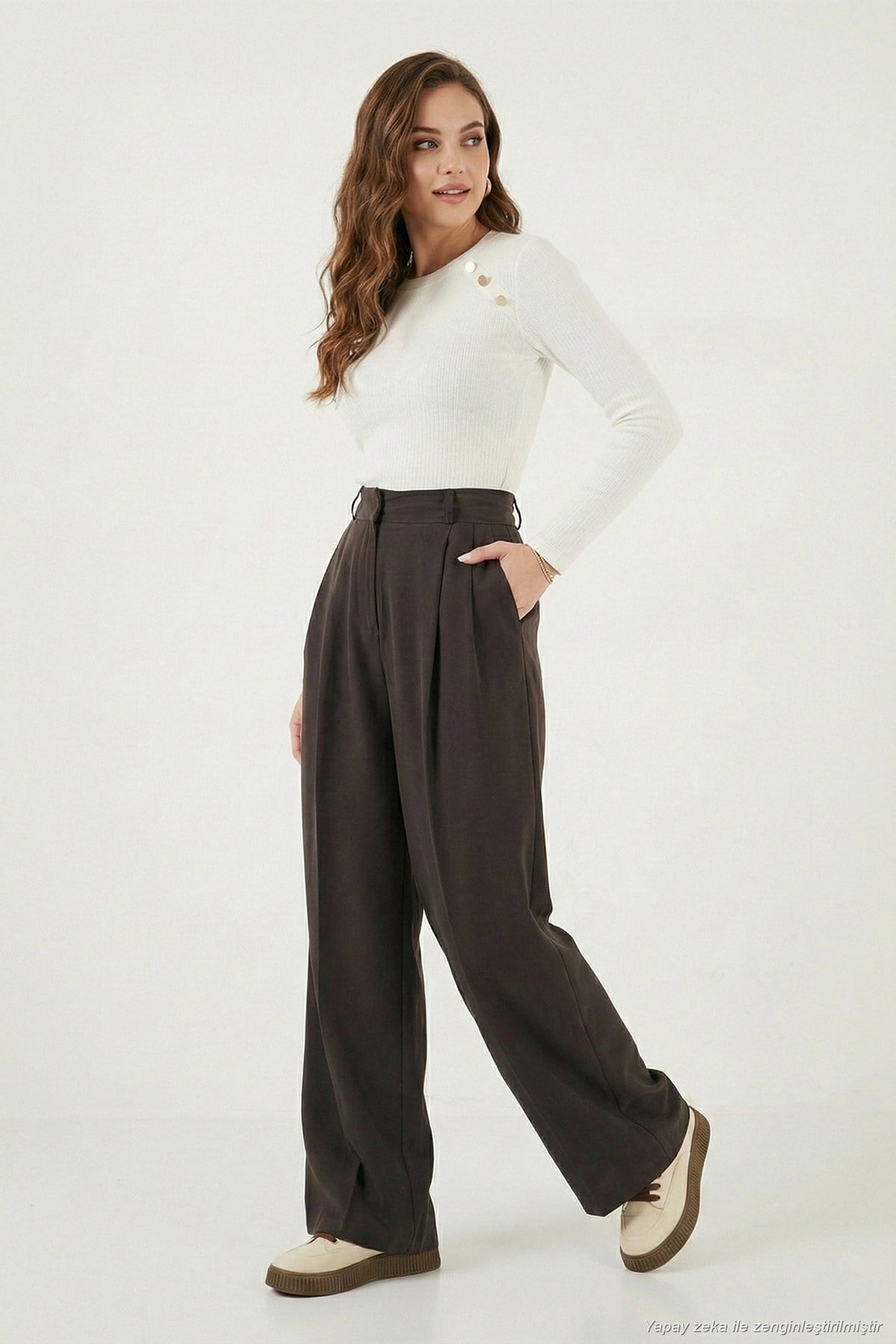 Wide Leg Yüksek Bel Geniş Paça Pileli Kadın Pantolon 6923871 KAHVE