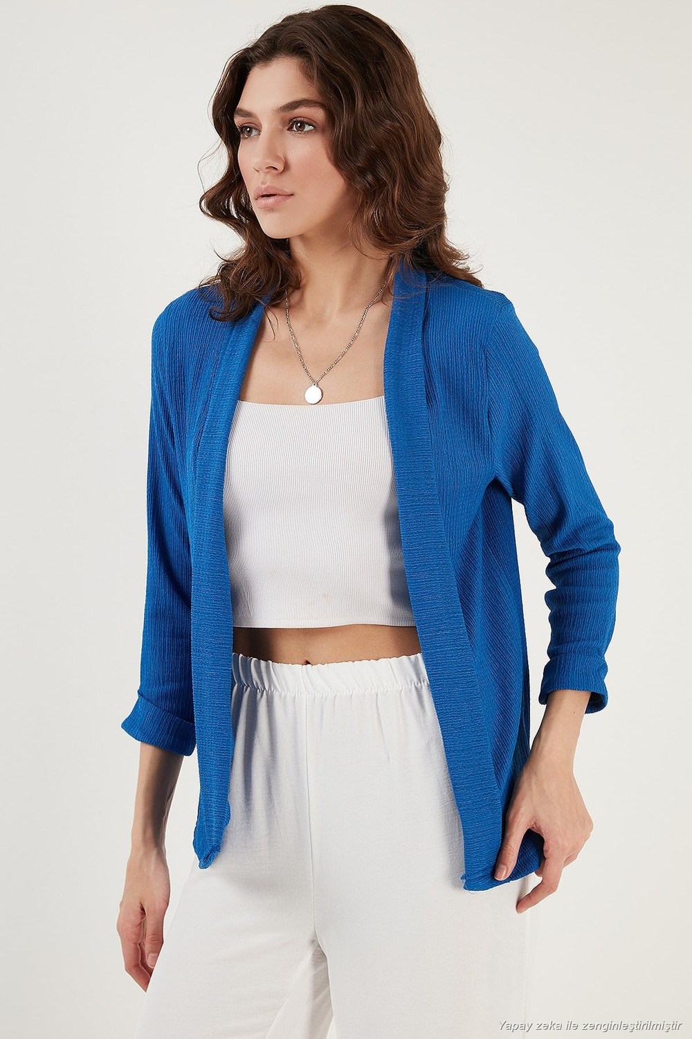 Yakası ve Kolu Katlı Gofre Kimono Kadın Hırka 5869014 SAKS