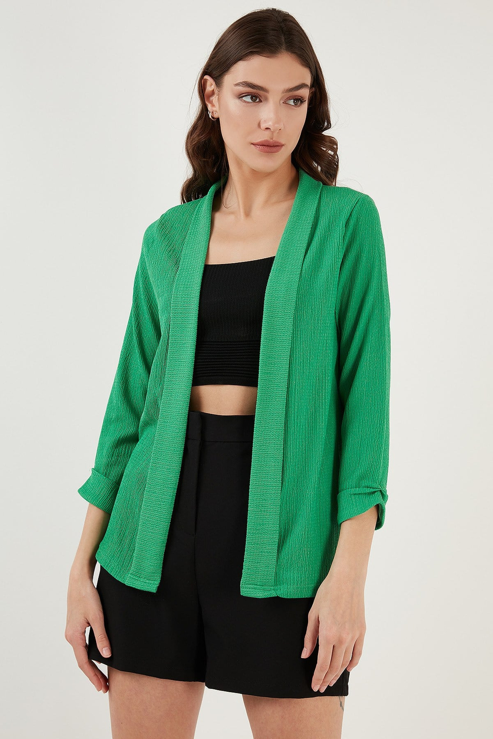 Yakası ve Kolu Katlı Gofre Kimono Kadın Hırka 5864974 BENETTON