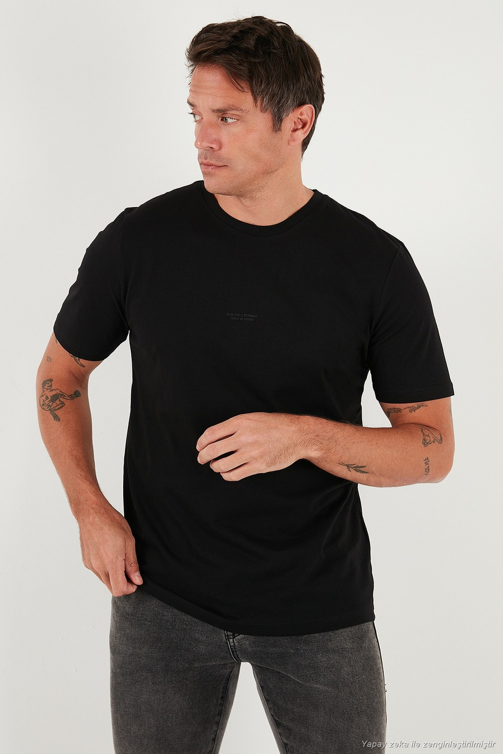 Yazı Detaylı Pamuklu Regular Fit Bisiklet Yaka Erkek T Shirt 59020203 SİYAH