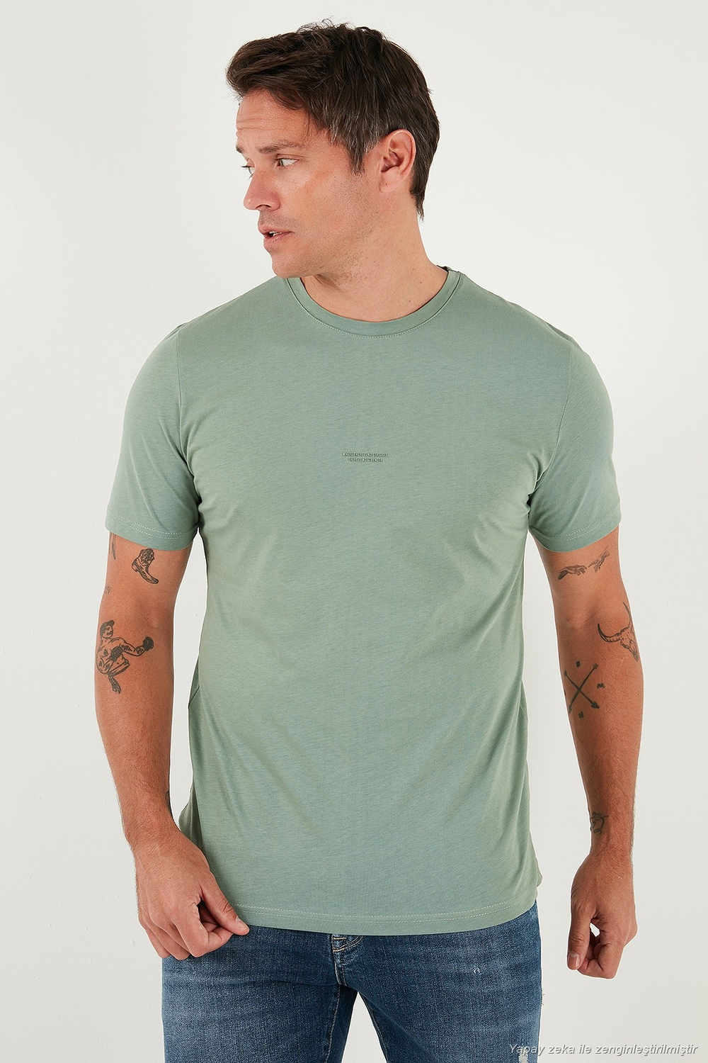 Yazı Detaylı Pamuklu Regular Fit Bisiklet Yaka Erkek T Shirt 59020203 ELMA YEŞİLİ