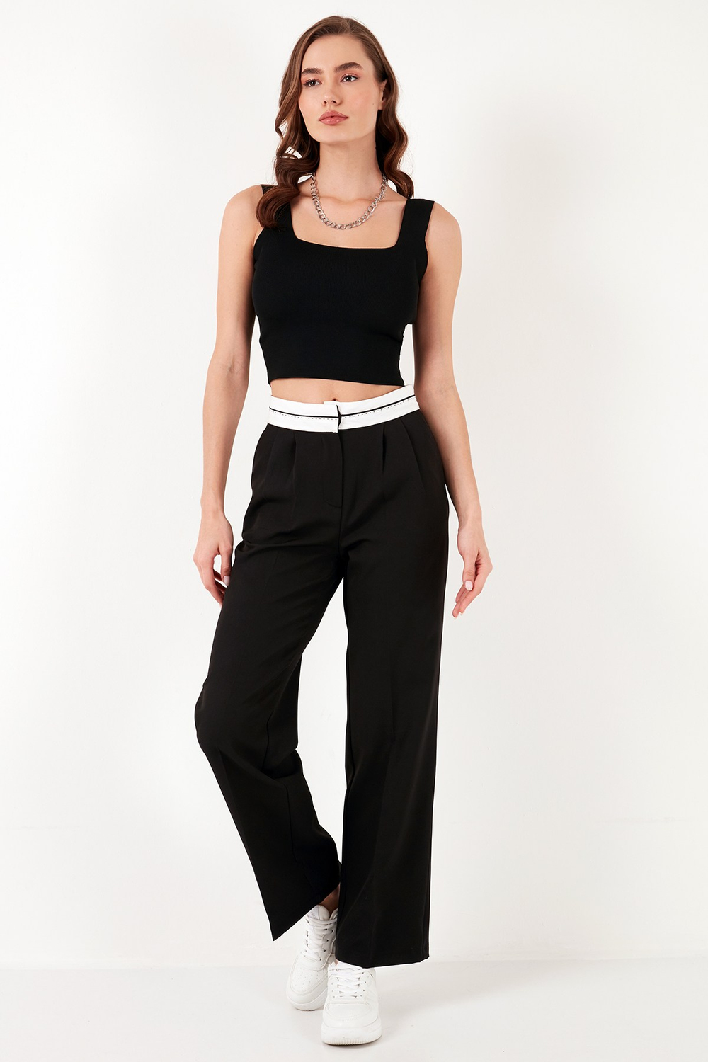 Yüksek Bel Regular Fit Geniş Paça Kadın Pantolon 611PL061 SİYAH