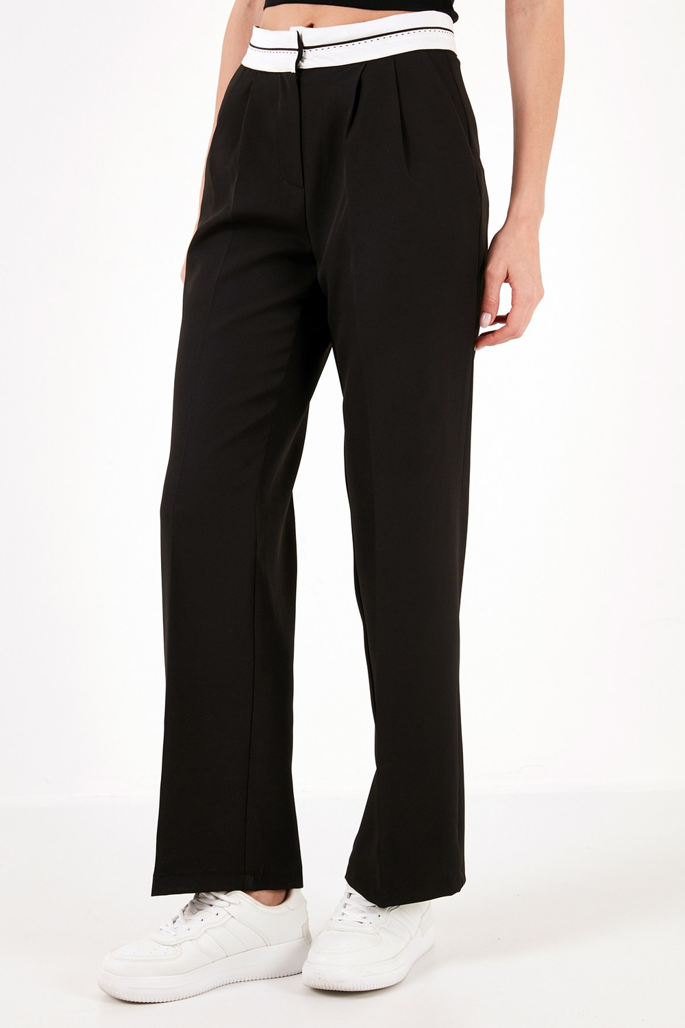 Yüksek Bel Regular Fit Geniş Paça Kadın Pantolon 611PL061 SİYAH
