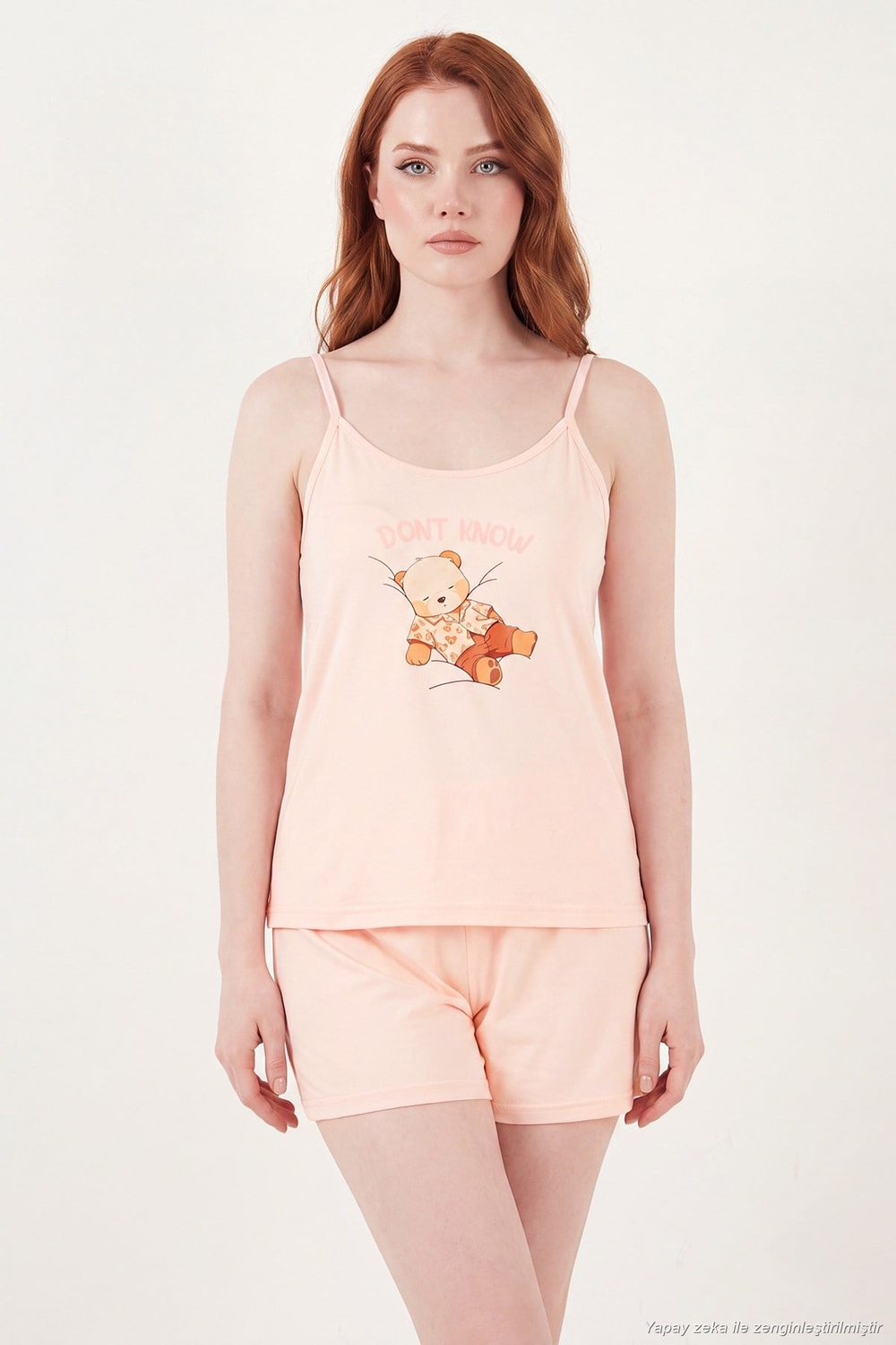 Yumuşak Dokulu Baskılı İp Askılı Şortlu Kadın Pijama Takımı 65750124 SOMON