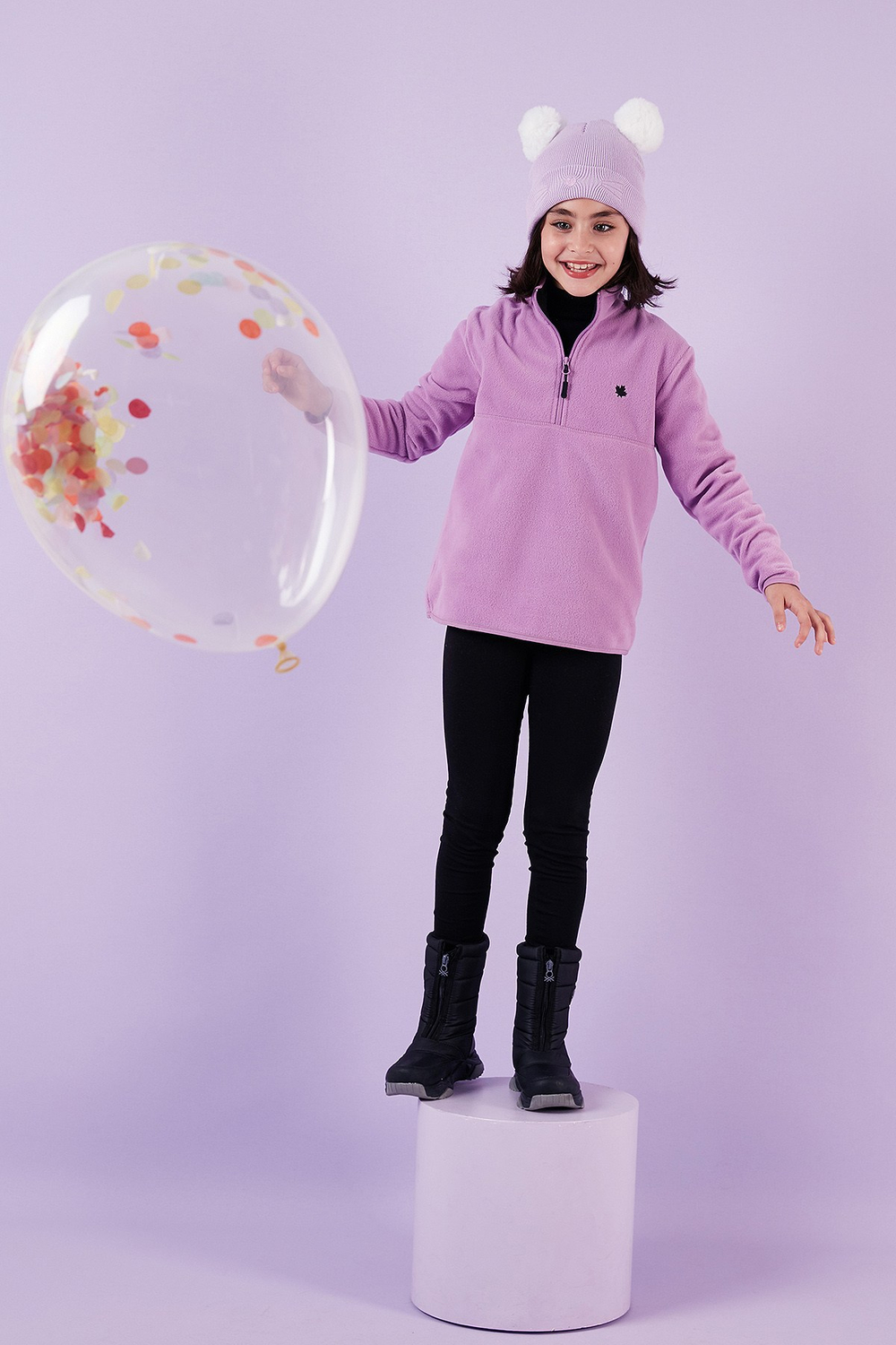 Yumuşak Dokulu Fermuarlı Dik Yaka Şardonlu Kışlık Unisex Çocuk Polar 5905002 LİLA