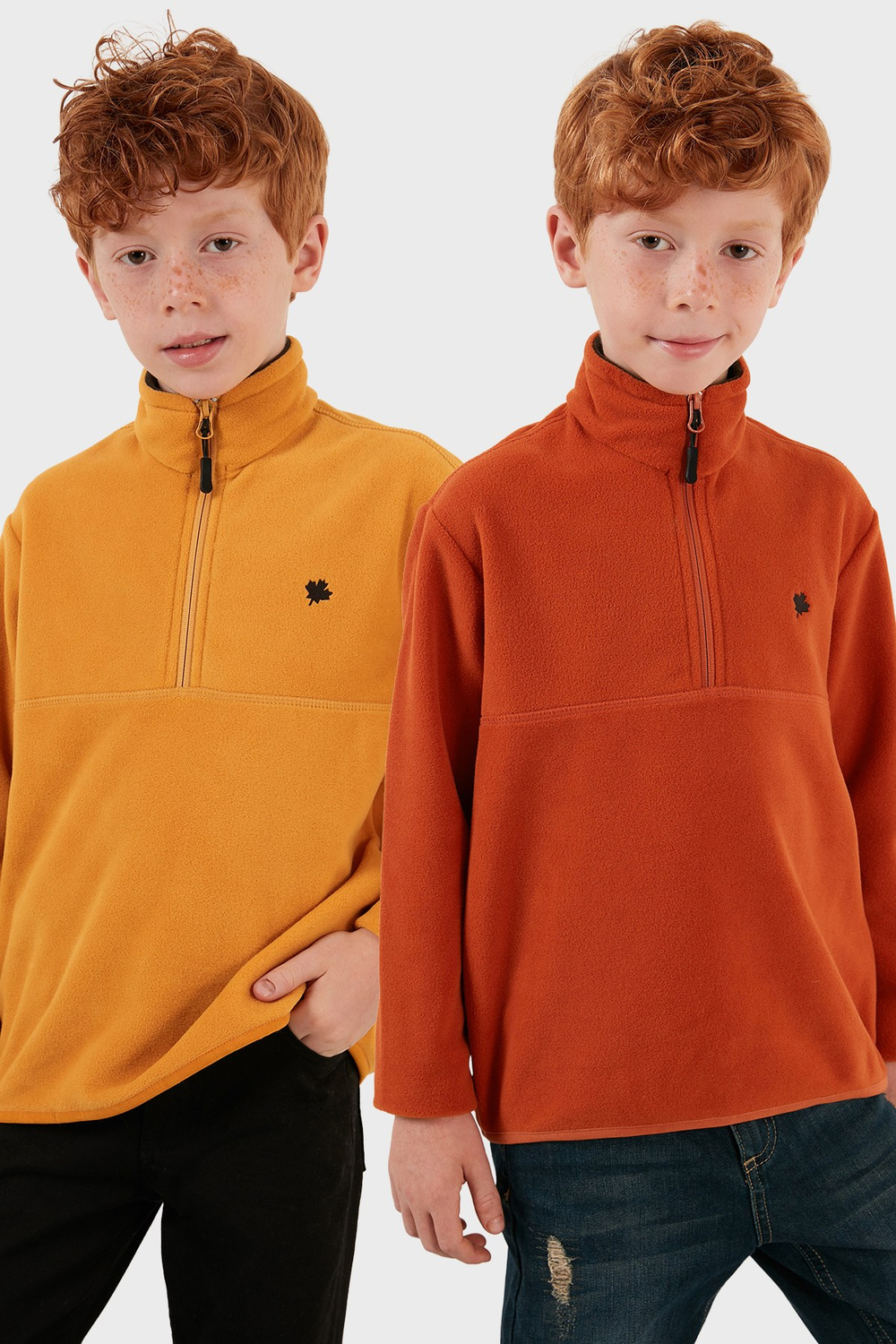 Yumuşak Dokulu Fermuarlı Dik Yaka Şardonlu 2li Paket Çocuk Polar 5905002S2 Hardal-Orange
