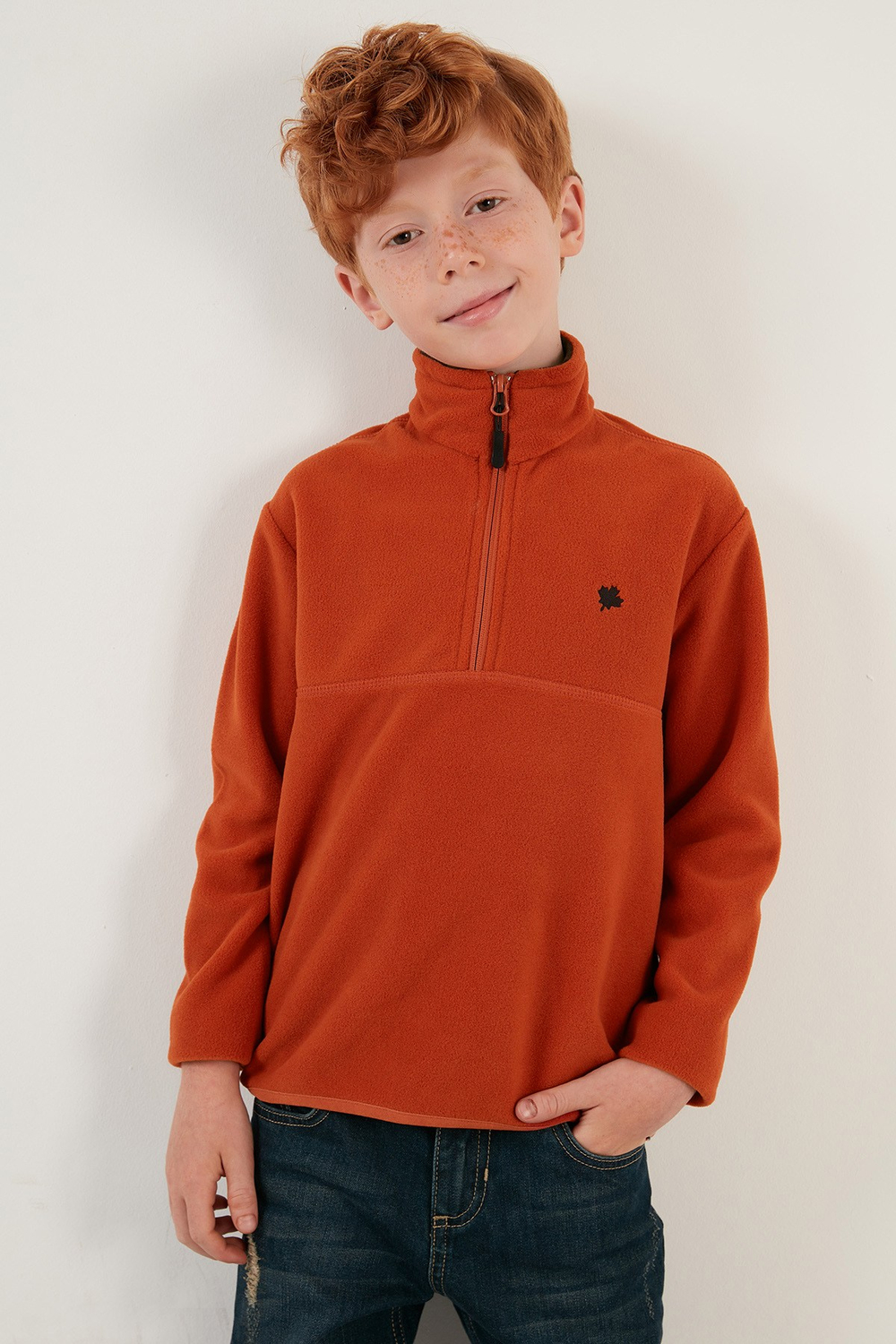 Yumuşak Dokulu Fermuarlı Dik Yaka Şardonlu Kışlık Unisex Çocuk Polar 5905002 ORANJ