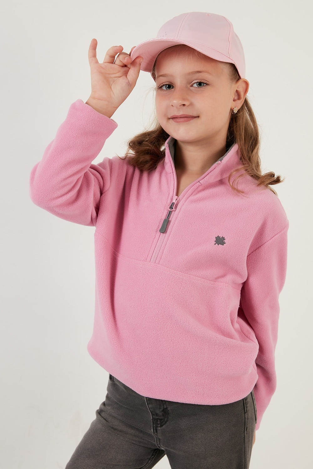 Yumuşak Dokulu Fermuarlı Dik Yaka Şardonlu Kışlık Unisex Çocuk Polar 5905002 Şeker Pembe