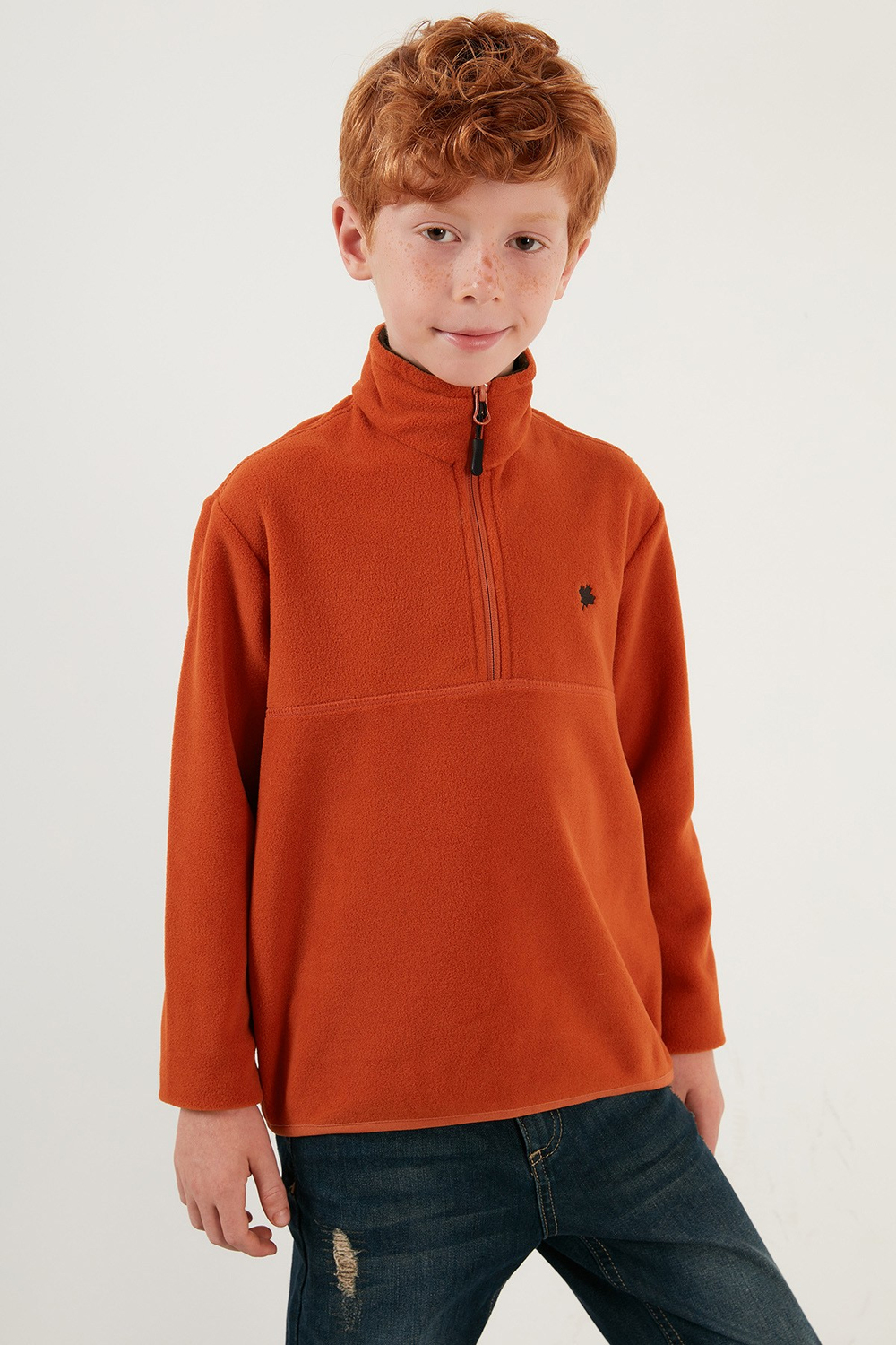 Yumuşak Dokulu Fermuarlı Dik Yaka Şardonlu Kışlık Unisex Çocuk Polar 5905002 ORANJ