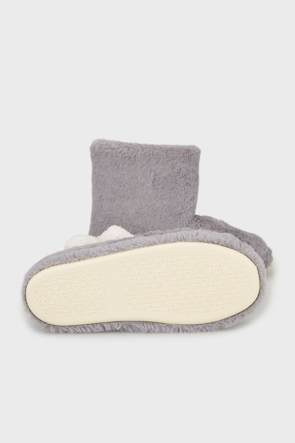 Yumuşak Dokulu Peluş Ponponlu Kadın Panduf 6722003 GRİ